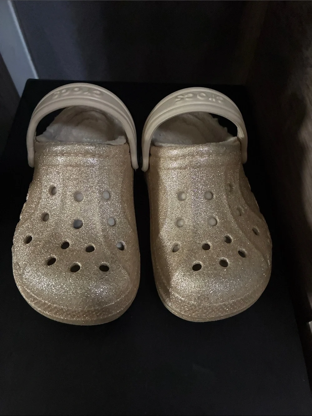 CROCS Kids Glitter Lined Clog in Gold Champagne